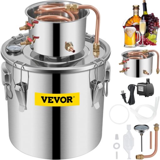 Vevor 36L 96 Gal Moonshine Still Distillery Kit with Water Pump Stainless Steel and Copper Whiskey