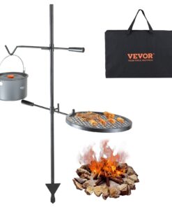 VEVOR Portable Swivel Campfire Grill 36cm (14in) Heavy Duty Steel Adjustable Open Fire Cooking Grate with Bakelite Handle