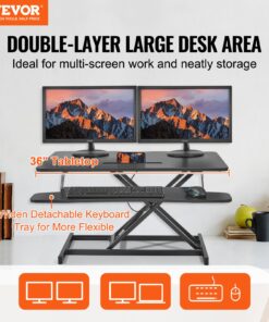 Sit to Stand Desk Riser with 5.5-20.1 Inch (140-510 mm) Height Range and Keyboard Tray for Home Office