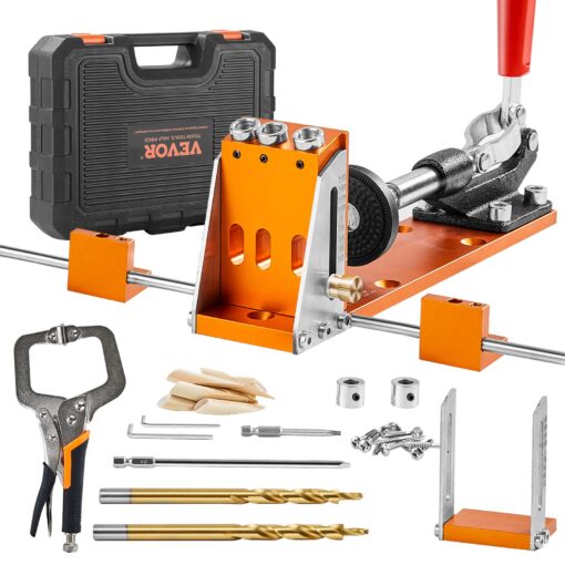 VEVOR 34 Piece Adjustable Pocket Hole Jig Kit with 28 cm 11 C Clamp and Accessories for DIY Carpentry