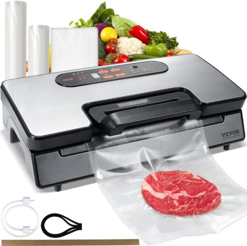 VEVOR Dual Pump Vacuum Sealer Machine 90Kpa for Food Preservation with Bag Storage