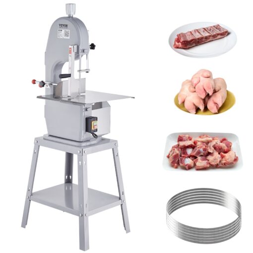 VEVOR 1500W Commercial Electric Meat and Bone Bandsaw with Stainless Steel Cutting Blade and Adjustable Thickness 04 to 20 cm 016 to 79 in