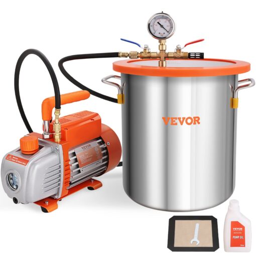 VEVOR 189 Liter 5 Gallon Vacuum Chamber 100 LPM 35 CFM Pump Kit with Tempered Glass Lid and 250 ml Oil