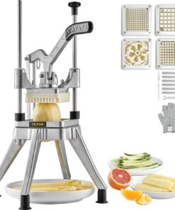 VEVOR Heavy-Duty Stainless Steel Vegetable Chopper with 4 Blades - Commercial French Fry Cutter & Fruit Slicer for Restaurants & Home (Metric & Imperial Sizes)