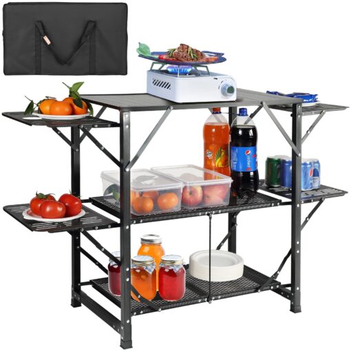 VEVOR Portable Camping Kitchen Table with Aluminum Countertop and Storage