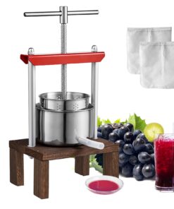 VEVOR 2L (0.53 Gallon) Stainless Steel Manual Fruit Wine Press - Dual Barrels for Juice