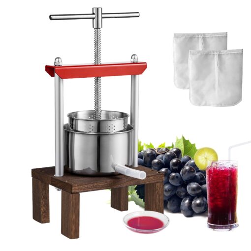 VEVOR 2L 053 Gallon Stainless Steel Manual Fruit Wine Press Dual Barrels for Juice