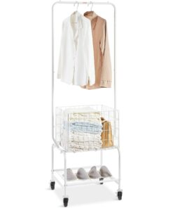 VEVOR Adjustable Metal Rolling Laundry Cart with Hanging Garment Rack and Storage Shelf