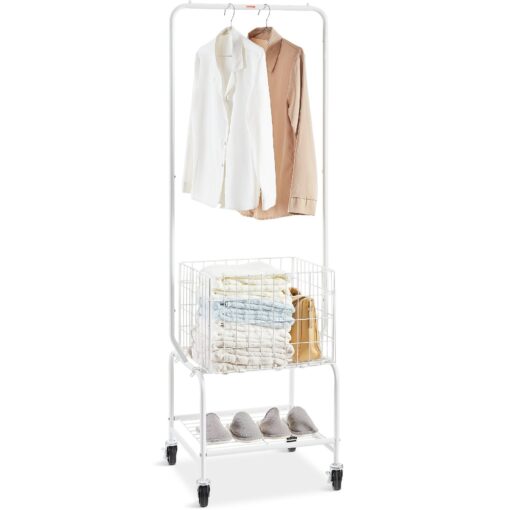 VEVOR Adjustable Metal Rolling Laundry Cart with Hanging Garment Rack and Storage Shelf