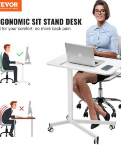 Height Adjustable 72.4cm-112.3cm (28.5"-44.2") Sit-Stand Desk with 360° Swivel Wheels
