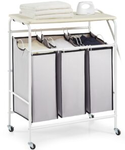 VEVOR 3-Section Laundry Sorter Cart with 72x40.5cm Ironing Board