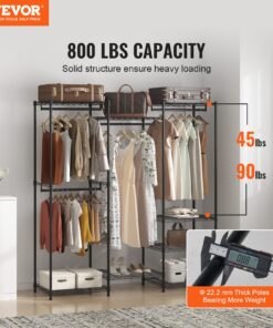Adjustable Rolling Garment Rack with 4 Hanging Rods & 8 Shelves