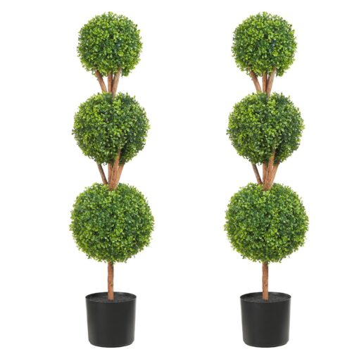 VEVOR 12m 48 inch Artificial Boxwood Topiary Trees with 3 Ball Shapes and Planters