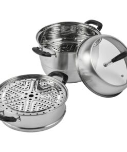VEVOR 28cm (11in) 3-Tier Stainless Steel Steamer Pot with 8L (8.5QT) Stock Pot and 2 Steaming Trays for Gas