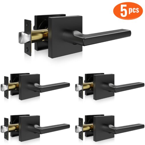 5 Pack Matte Black Reversible Passage Door Handles