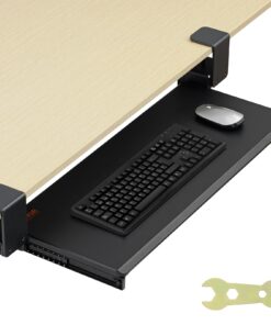 Ergonomic Clamp On Keyboard Tray 68 x 28 cm (26.8 x 11 in) with Slide-Out Design and No-Drill C-Clamp Mount for Home and Office