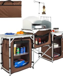 VEVOR Folding Camping Kitchen Table with Storage and Detachable Windscreen