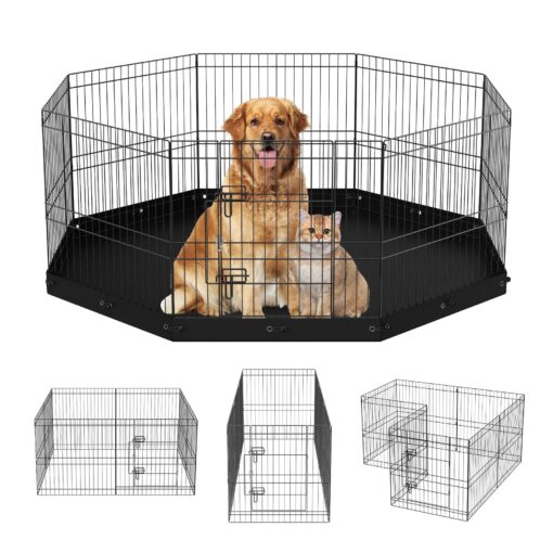 VEVOR 24 60 cm Foldable Metal Dog Playpen with Bottom Pad 8 Panels