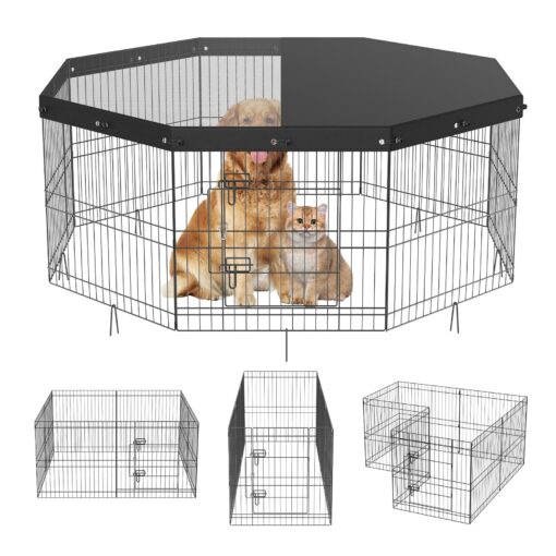 VEVOR Adjustable Metal Dog Playpen with Top Cover