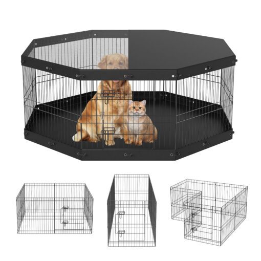 VEVOR Adjustable Metal Dog Playpen with Top Cover and Bottom Pad