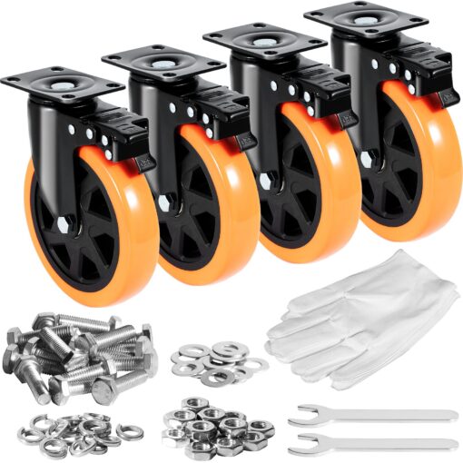 VEVOR 6 inch 1524 cm Swivel Plate Caster Wheels Set of 4 with Locking System