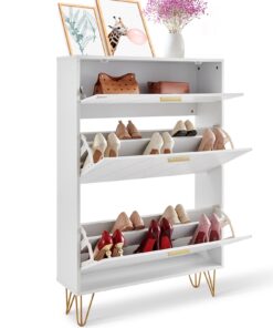 VEVOR 3 Flip Drawers Shoe Cabinet with Real Wood Legs