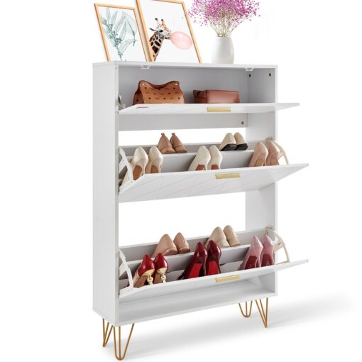 VEVOR 3 Flip Drawers Shoe Cabinet with Real Wood Legs