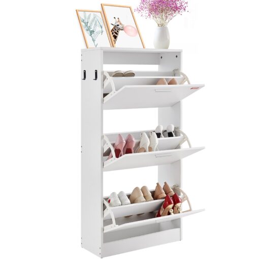 VEVOR White Shoe Storage Cabinet with 3 Flip Drawers