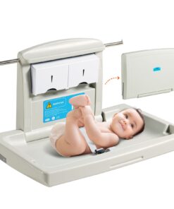 Wall-Mounted Baby Changing Station with Adjustable Safety Harness and Hanging Rods