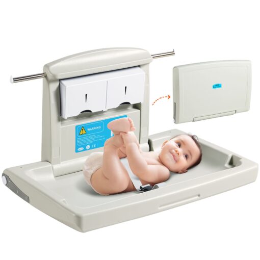 Wall Mounted Baby Changing Station with Adjustable Safety Harness and Hanging Rods