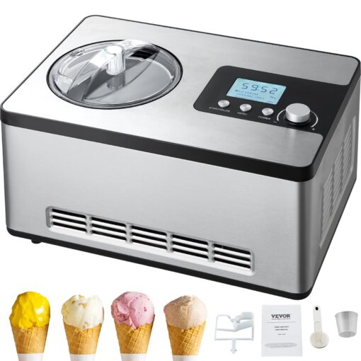 VEVOR 19L 2 Quart Automatic Ice Cream and Yogurt Maker with 180W Compressor