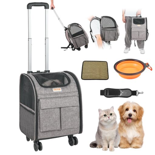 VEVOR Rolling Pet Carrier with Wheels and Telescopic Handle