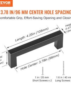 96mm / 3.86in Center to Center Modern Square Drawer Handles for Kitchen