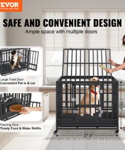 3-Door Steel Kennel with Lockable Wheels and Removable Tray for Medium to Large Dogs
