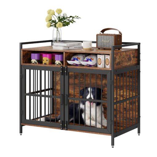 VEVOR Rustic Brown Wooden Dog Crate Furniture with Storage