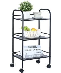 VEVOR 3-Tier Steel Rolling Utility Cart with Lockable Wheels