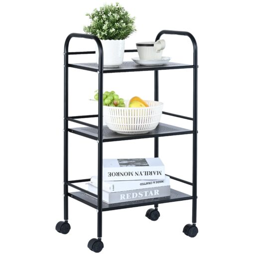 VEVOR 3 Tier Steel Rolling Utility Cart with Lockable Wheels