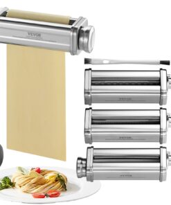 VEVOR Stainless Steel Pasta Attachment Set for KitchenAid Stand Mixer - Adjustable Thickness (0.3-2mm / 0.01-0.08 inch) - Includes Spaghetti & Fettuccine Cutter