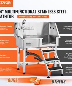 Leak-Proof Dog Grooming Tub with Storage Drawer and Faucet for Large