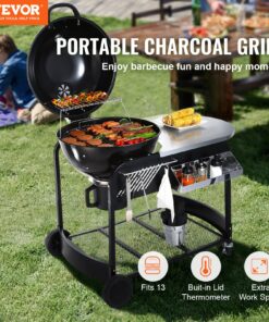 Heavy Duty Iron BBQ Grill and Smoker for Outdoor Cooking