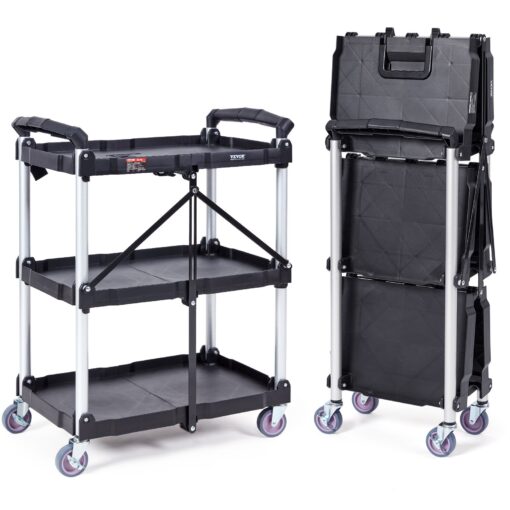 VEVOR Foldable Utility Service Cart with 3 Shelves