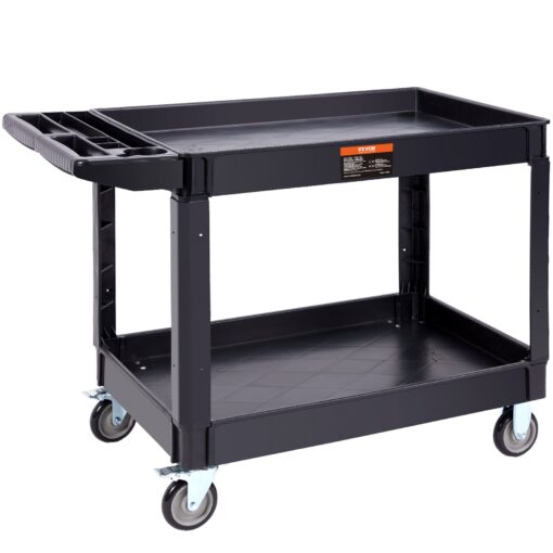 VEVOR Heavy Duty Plastic Rolling Utility Cart with 2 Shelves