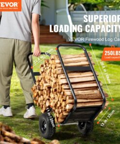 Indoor/Outdoor Wood Rack with PU Wheels & Waterproof Cover