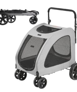 VEVOR Heavy-Duty Pet Stroller with Adjustable Height and Breathable Mesh Windows
