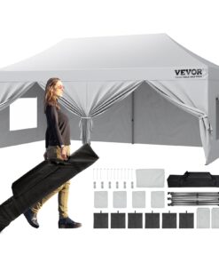 VEVOR 3x6m (10x20ft) Pop Up Canopy Tent with Sidewalls & Carry Bag - White Outdoor Gazebo for 12-16 People