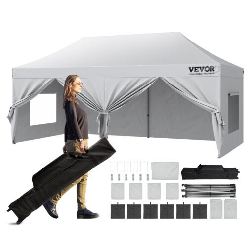 VEVOR 3x6m 10x20ft Pop Up Canopy Tent with Sidewalls Carry Bag White Outdoor Gazebo for 12 16 People