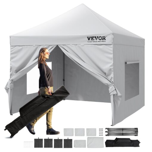 VEVOR 3x3M 10x10FT Pop Up Canopy Tent with Sidewalls Wheeled Bag