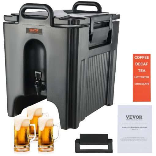 VEVOR 10 Gallon 376 L Insulated Beverage Dispenser Food Grade Hot and Cold Drink Server with Thermal Insulation and Two Stage Spigot for Cafes and Restaurants