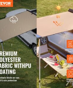 Large 140x200 cm (4.6'x6.6') UV50+ PU3000mm Retractable Vehicle Awning with Waterproof Storage Bag