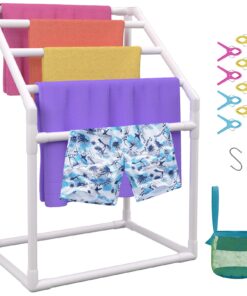 Freestanding PVC Pool Towel Rack Organizer with 5 Bars